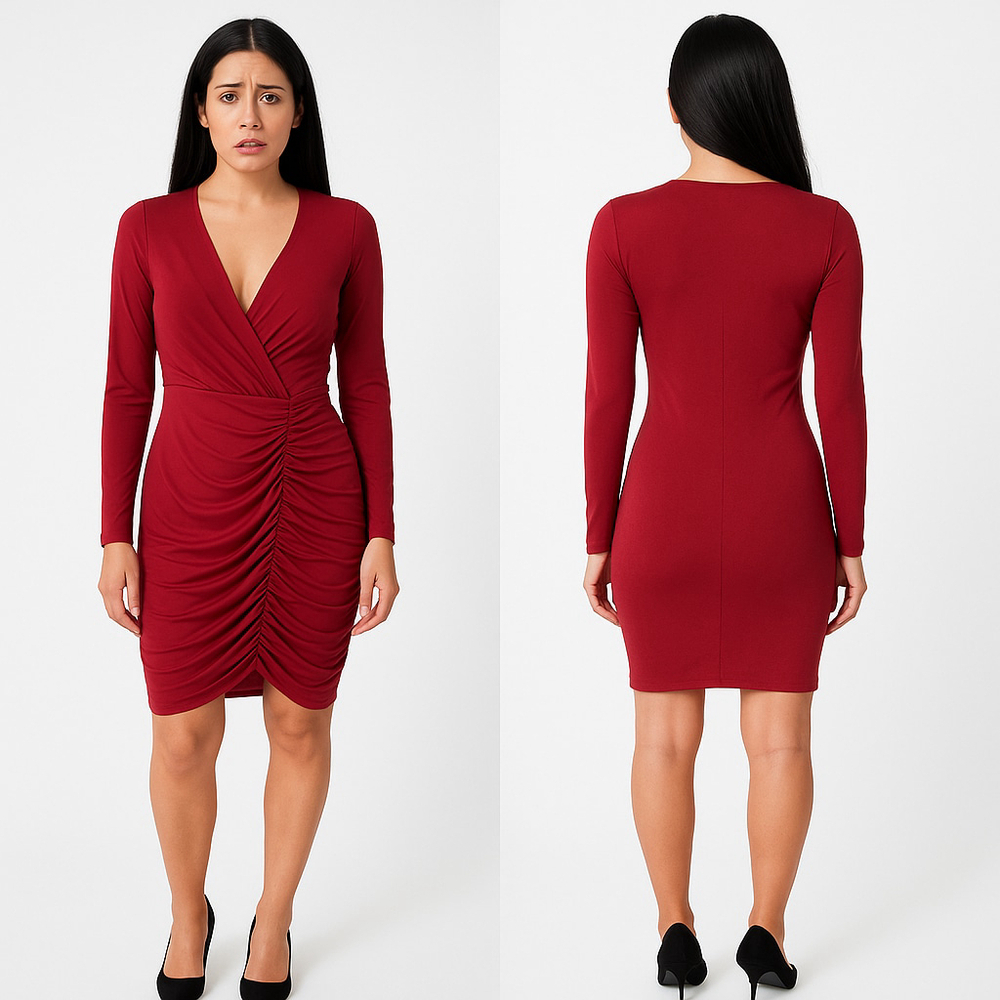 Charlotte Russe Red Long Sleeve Ruched Mini Dress XS
